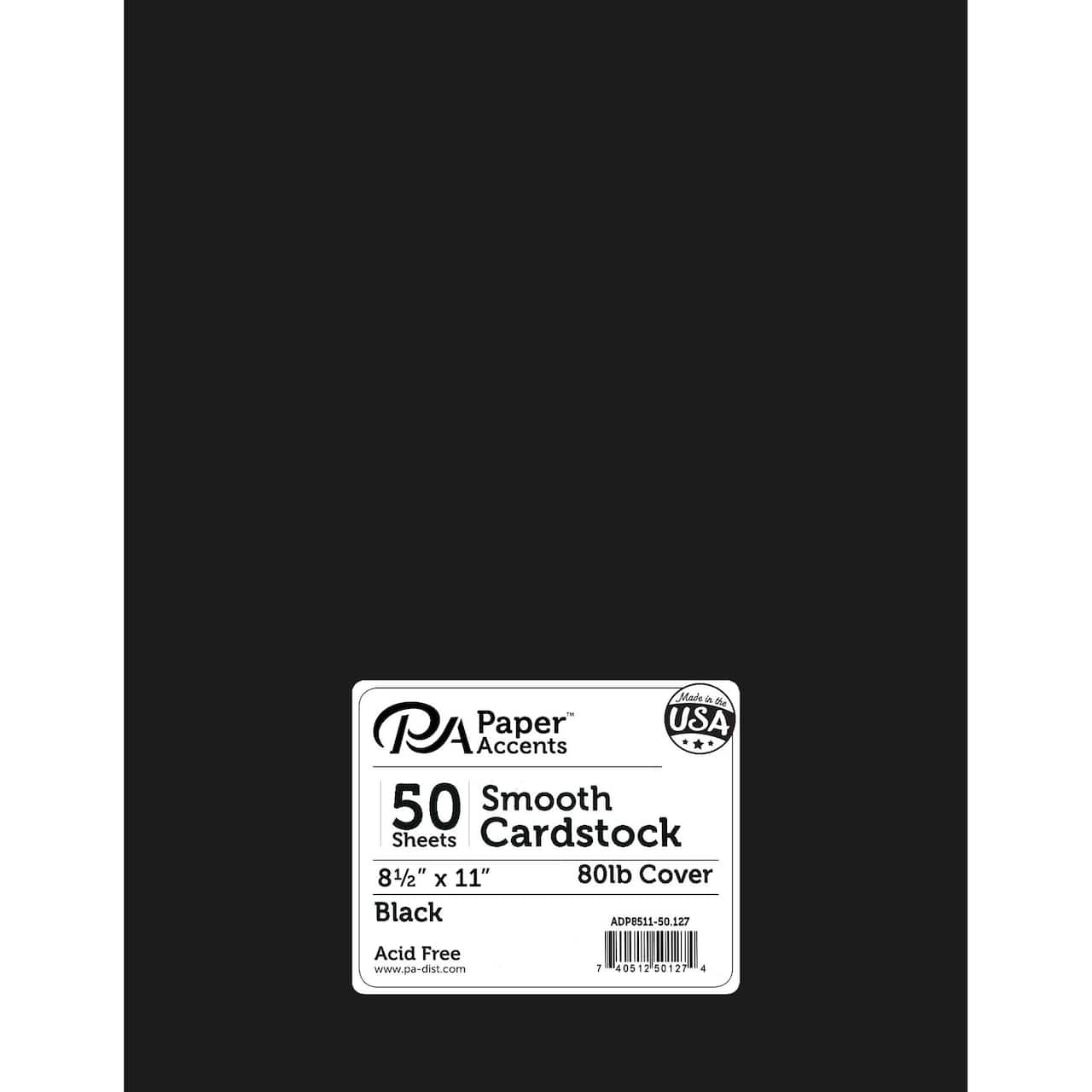 PA Paper™ Accents 8.5" x 11" 80lb. Black Smooth Cardstock, 50 Sheets